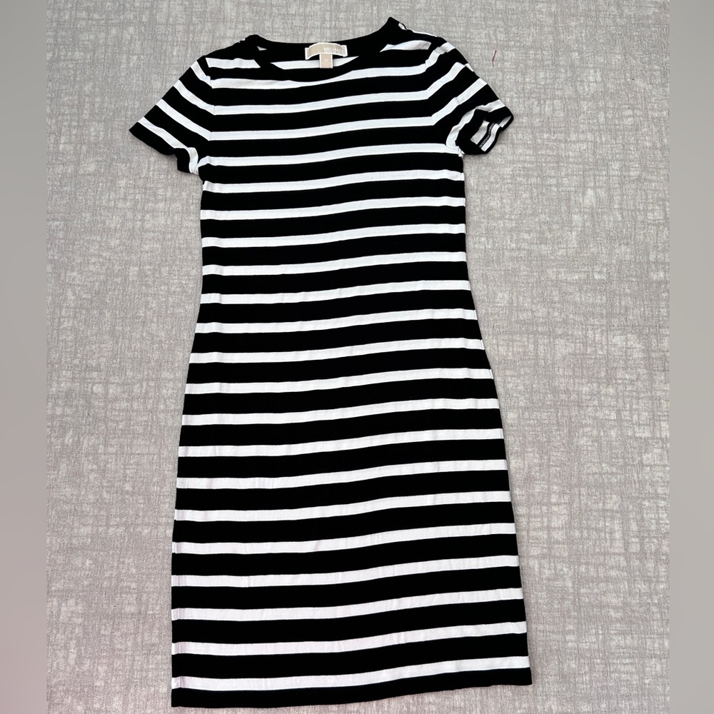 MICHAEL Michael Kors Black and White Striped Knit Dress